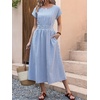 image:imageANRABESS Womens Summer Midi Dress Striped Casual Short Sleeve Crewneck Elastic Waist 2026 Flowy Long Beach Dress with PocketsBlue White Stripe