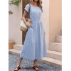image:imageANRABESS Womens Summer Midi Dress Striped Casual Short Sleeve Crewneck Elastic Waist 2026 Flowy Long Beach Dress with PocketsBlue White Stripe