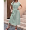 image:imageANRABESS Womens Summer Midi Dress Striped Casual Short Sleeve Crewneck Elastic Waist 2026 Flowy Long Beach Dress with PocketsGreen Gingham
