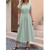 image:imageANRABESS Womens Summer Midi Dress Striped Casual Short Sleeve Crewneck Elastic Waist 2026 Flowy Long Beach Dress with PocketsGreen Gingham