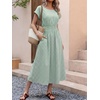 image:imageANRABESS Womens Summer Midi Dress Striped Casual Short Sleeve Crewneck Elastic Waist 2026 Flowy Long Beach Dress with PocketsGreen Gingham