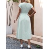 image:imageANRABESS Womens Summer Midi Dress Striped Casual Short Sleeve Crewneck Elastic Waist 2026 Flowy Long Beach Dress with PocketsGreen White Stripe