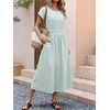 image:imageANRABESS Womens Summer Midi Dress Striped Casual Short Sleeve Crewneck Elastic Waist 2026 Flowy Long Beach Dress with PocketsGreen White Stripe