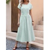 image:imageANRABESS Womens Summer Midi Dress Striped Casual Short Sleeve Crewneck Elastic Waist 2026 Flowy Long Beach Dress with PocketsGreen White Stripe
