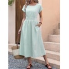 image:imageANRABESS Womens Summer Midi Dress Striped Casual Short Sleeve Crewneck Elastic Waist 2026 Flowy Long Beach Dress with PocketsGreen White Stripe