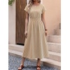 image:imageANRABESS Womens Summer Midi Dress Striped Casual Short Sleeve Crewneck Elastic Waist 2026 Flowy Long Beach Dress with PocketsLight Brown Gingham
