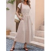 image:imageANRABESS Womens Summer Midi Dress Striped Casual Short Sleeve Crewneck Elastic Waist 2026 Flowy Long Beach Dress with PocketsLight Brown White Stripe