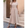 image:imageANRABESS Womens Summer Midi Dress Striped Casual Short Sleeve Crewneck Elastic Waist 2026 Flowy Long Beach Dress with PocketsLight Brown White Stripe