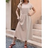 image:imageANRABESS Womens Summer Midi Dress Striped Casual Short Sleeve Crewneck Elastic Waist 2026 Flowy Long Beach Dress with PocketsLight Brown White Stripe