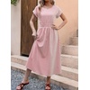 image:imageANRABESS Womens Summer Midi Dress Striped Casual Short Sleeve Crewneck Elastic Waist 2026 Flowy Long Beach Dress with PocketsLightcoral White Stripe