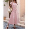 image:imageANRABESS Womens Summer Midi Dress Striped Casual Short Sleeve Crewneck Elastic Waist 2026 Flowy Long Beach Dress with PocketsLightcoral White Stripe