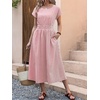 image:imageANRABESS Womens Summer Midi Dress Striped Casual Short Sleeve Crewneck Elastic Waist 2026 Flowy Long Beach Dress with PocketsLightcoral White Stripe