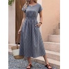 image:imageANRABESS Womens Summer Midi Dress Striped Casual Short Sleeve Crewneck Elastic Waist 2026 Flowy Long Beach Dress with PocketsNavy Gingham