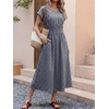 image:imageANRABESS Womens Summer Midi Dress Striped Casual Short Sleeve Crewneck Elastic Waist 2026 Flowy Long Beach Dress with PocketsNavy Gingham
