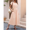 image:imageANRABESS Womens Summer Midi Dress Striped Casual Short Sleeve Crewneck Elastic Waist 2026 Flowy Long Beach Dress with PocketsOrange White Stripe