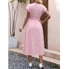 image:imageANRABESS Womens Summer Midi Dress Striped Casual Short Sleeve Crewneck Elastic Waist 2026 Flowy Long Beach Dress with PocketsPink Gingham