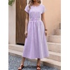 image:imageANRABESS Womens Summer Midi Dress Striped Casual Short Sleeve Crewneck Elastic Waist 2026 Flowy Long Beach Dress with PocketsPurple White Stripe
