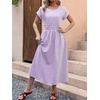 image:imageANRABESS Womens Summer Midi Dress Striped Casual Short Sleeve Crewneck Elastic Waist 2026 Flowy Long Beach Dress with PocketsPurple White Stripe
