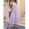 image:imageANRABESS Womens Summer Midi Dress Striped Casual Short Sleeve Crewneck Elastic Waist 2026 Flowy Long Beach Dress with PocketsPurple White Stripe