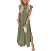 image:imageANRABESS Summer Dress for Women 2026 Maxi Sundresses Casual Cap Sleeve Crew Neck Loose Split Beach Travel Vacation ClothesArmy Green