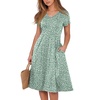 image:imageANRABESS Women Summer Dress Casual Short Sleeve V Neck ALine Knee Length Pleated Flowy 2026 Fashion Midi Dresses with PocketLight Green Floral
