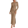 image:imageANRABESS Womens Long Sleeve Bodycon Maxi Dress  Soft Stretchy Ribbed Knit Crew Neck Side Slit Casual Date Night Cocktail Party Elegant Chic Spring Summer Fall All SeasonLight Brown