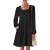 image:imageANRABESS Womens Long Sleeve Square Neck Short Dress  Casual Flowy Tiered ALine with PocketsFloralampSolidampStripedFall OutfitsSoft lightweightCute for Work Party Everyday WearBlack
