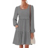 image:imageANRABESS Womens Long Sleeve Square Neck Short Dress  Casual Flowy Tiered ALine with PocketsFloralampSolidampStripedFall OutfitsSoft lightweightCute for Work Party Everyday WearBlack White Stripe