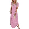 image:imageANRABESS Womens Summer Maxi Dress V Neck Short Sleeve Slit Side Shirt Dress Loose Fit Travel Beach Dress with PocketsPink White Dot