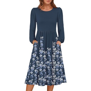 image:imageANRABESS Women Long Sleeve Casual Midi Dress  Crewneck Flowy ALine Long Dresses Soft Lightweight Church Vacation Floral Outfits Fall Fashion Transition ClothesNavy Blue Floral Hem