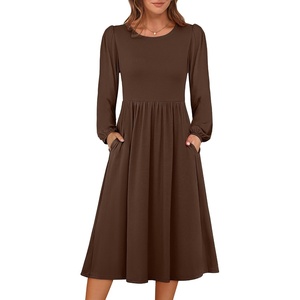 image:imageANRABESS Women Long Sleeve Casual Midi Dress  Crewneck Flowy ALine Long Dresses Soft Lightweight Church Vacation Floral Outfits Fall Fashion Transition ClothesBrown