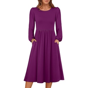 image:imageANRABESS Women Long Sleeve Casual Midi Dress  Crewneck Flowy ALine Long Dresses Soft Lightweight Church Vacation Floral Outfits Fall Fashion Transition ClothesDeep Purple