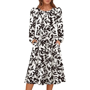 image:imageANRABESS Women Long Sleeve Casual Midi Dress  Crewneck Flowy ALine Long Dresses Soft Lightweight Church Vacation Floral Outfits Fall Fashion Transition ClothesFloral Black
