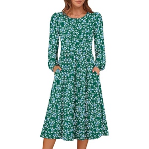 image:imageANRABESS Women Long Sleeve Casual Midi Dress  Crewneck Flowy ALine Long Dresses Soft Lightweight Church Vacation Floral Outfits Fall Fashion Transition ClothesGreen Blue Floral