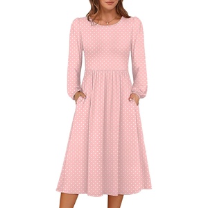 image:imageANRABESS Women Long Sleeve Casual Midi Dress  Crewneck Flowy ALine Long Dresses Soft Lightweight Church Vacation Floral Outfits Fall Fashion Transition ClothesPink Round Dot