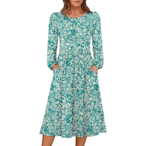 image:imageANRABESS Women Long Sleeve Casual Midi Dress  Crewneck Flowy ALine Long Dresses Soft Lightweight Church Vacation Floral Outfits Fall Fashion Transition ClothesFloral Green