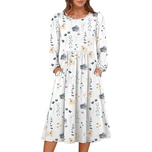 image:imageANRABESS Women Long Sleeve Casual Midi Dress  Crewneck Flowy ALine Long Dresses Soft Lightweight Church Vacation Floral Outfits Fall Fashion Transition ClothesFloral White