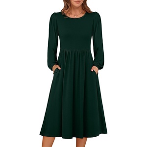 image:imageANRABESS Women Long Sleeve Casual Midi Dress  Crewneck Flowy ALine Long Dresses Soft Lightweight Church Vacation Floral Outfits Fall Fashion Transition ClothesDeep Green