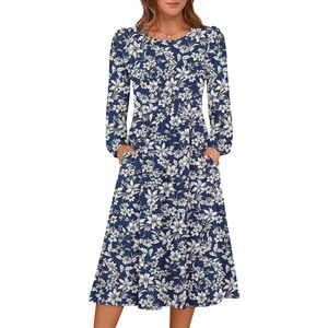 image:imageANRABESS Women Long Sleeve Casual Midi Dress  Crewneck Flowy ALine Long Dresses Soft Lightweight Church Vacation Floral Outfits Fall Fashion Transition ClothesFloral Navy Blue White