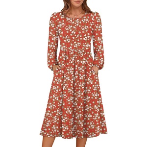 image:imageANRABESS Women Long Sleeve Casual Midi Dress  Crewneck Flowy ALine Long Dresses Soft Lightweight Church Vacation Floral Outfits Fall Fashion Transition ClothesPrint Green White Floral
