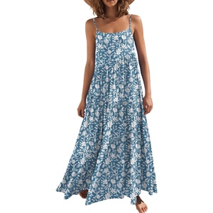 image:imageANRABESS Women Summer Casual Loose Sleeveless Sundress Spaghetti Strap Flowy Boho Linen Beach Vacation Maxi Long DressBlue White Floral