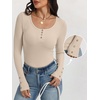 image:imageANRABESS Long Sleeve Shirts for Women Ribbed Knit Tops  Soft Slim Fit Scoop Neck Henley Basic Blouses Business Casual Work Outfits Fall Winter Spring Tee ShirtParchment