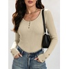 image:imageANRABESS Long Sleeve Shirts for Women Ribbed Knit Tops  Soft Slim Fit Scoop Neck Henley Basic Blouses Business Casual Work Outfits Fall Winter Spring Tee ShirtBeige
