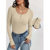 image:imageANRABESS Long Sleeve Shirts for Women Ribbed Knit Tops  Soft Slim Fit Scoop Neck Henley Basic Blouses Business Casual Work Outfits Fall Winter Spring Tee ShirtBeige