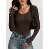 image:imageANRABESS Long Sleeve Shirts for Women Ribbed Knit Tops  Soft Slim Fit Scoop Neck Henley Basic Blouses Business Casual Work Outfits Fall Winter Spring Tee ShirtBrown