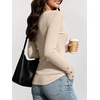 image:imageANRABESS Long Sleeve Shirts for Women Ribbed Knit Tops  Soft Slim Fit Scoop Neck Henley Basic Blouses Business Casual Work Outfits Fall Winter Spring Tee ShirtParchment