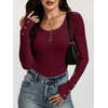 image:imageANRABESS Long Sleeve Shirts for Women Ribbed Knit Tops  Soft Slim Fit Scoop Neck Henley Basic Blouses Business Casual Work Outfits Fall Winter Spring Tee ShirtBurgundy