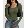 image:imageANRABESS Long Sleeve Shirts for Women Ribbed Knit Tops  Soft Slim Fit Scoop Neck Henley Basic Blouses Business Casual Work Outfits Fall Winter Spring Tee ShirtArmy Green