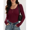 image:imageANRABESS Long Sleeve Shirts for Women Ribbed Knit Tops  Soft Slim Fit Scoop Neck Henley Basic Blouses Business Casual Work Outfits Fall Winter Spring Tee ShirtBurgundy