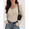 image:imageANRABESS Long Sleeve Shirts for Women Ribbed Knit Tops  Soft Slim Fit Scoop Neck Henley Basic Blouses Business Casual Work Outfits Fall Winter Spring Tee ShirtParchment